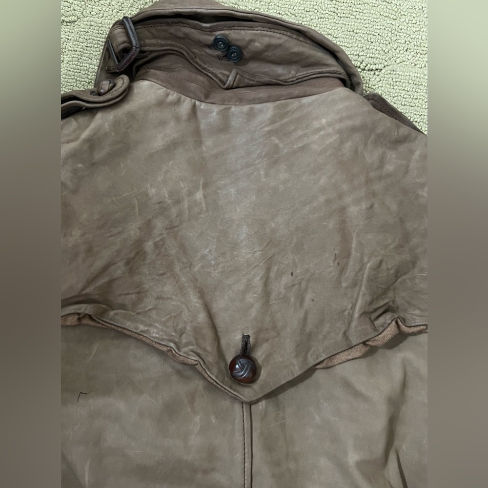 Sisii Brown Double-Breasted Leather Trench Coat - Picture 15 of 16